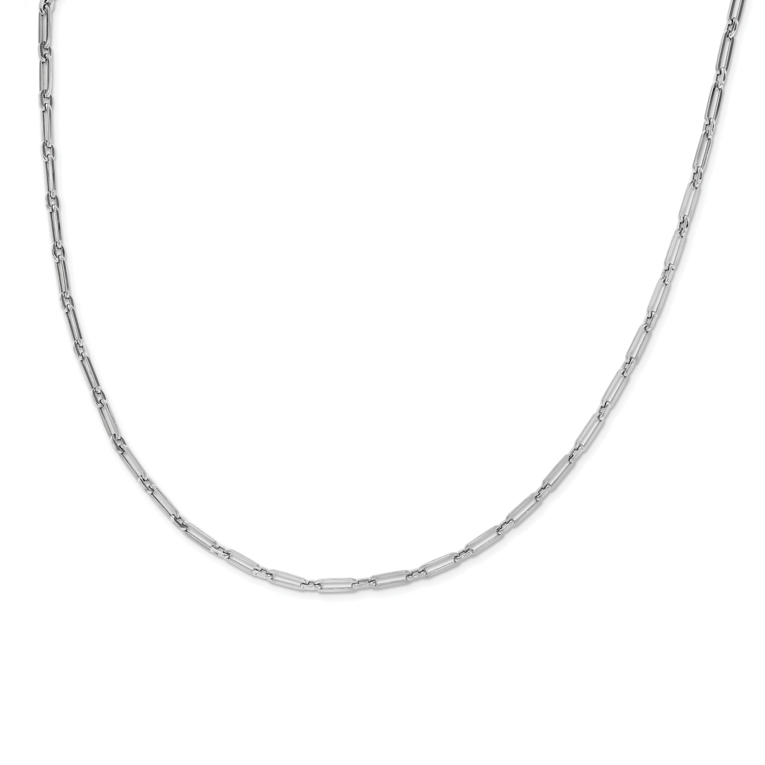 10K White Gold Polished Flat Oval Link Necklace