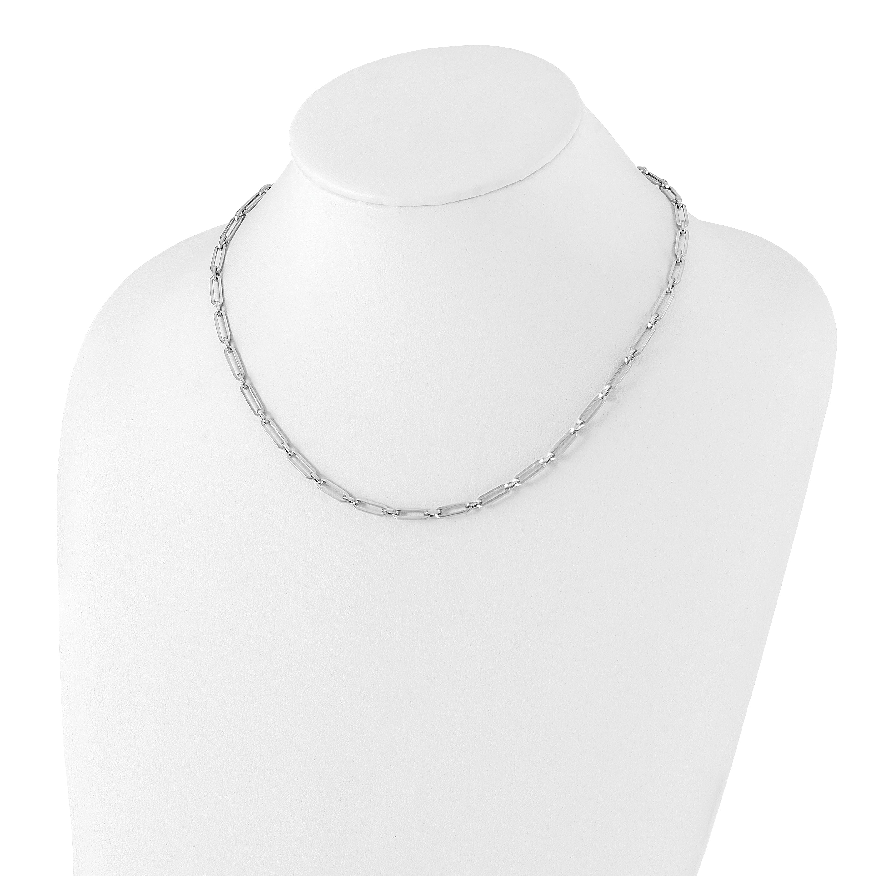 10K White Gold Polished Flat Oval Link Necklace