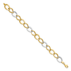 10K Two-tone Polished and Textured Link Bracelet