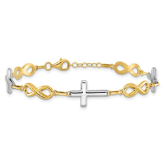 10K Two-tone Polished Cross and Infinity Bracelet