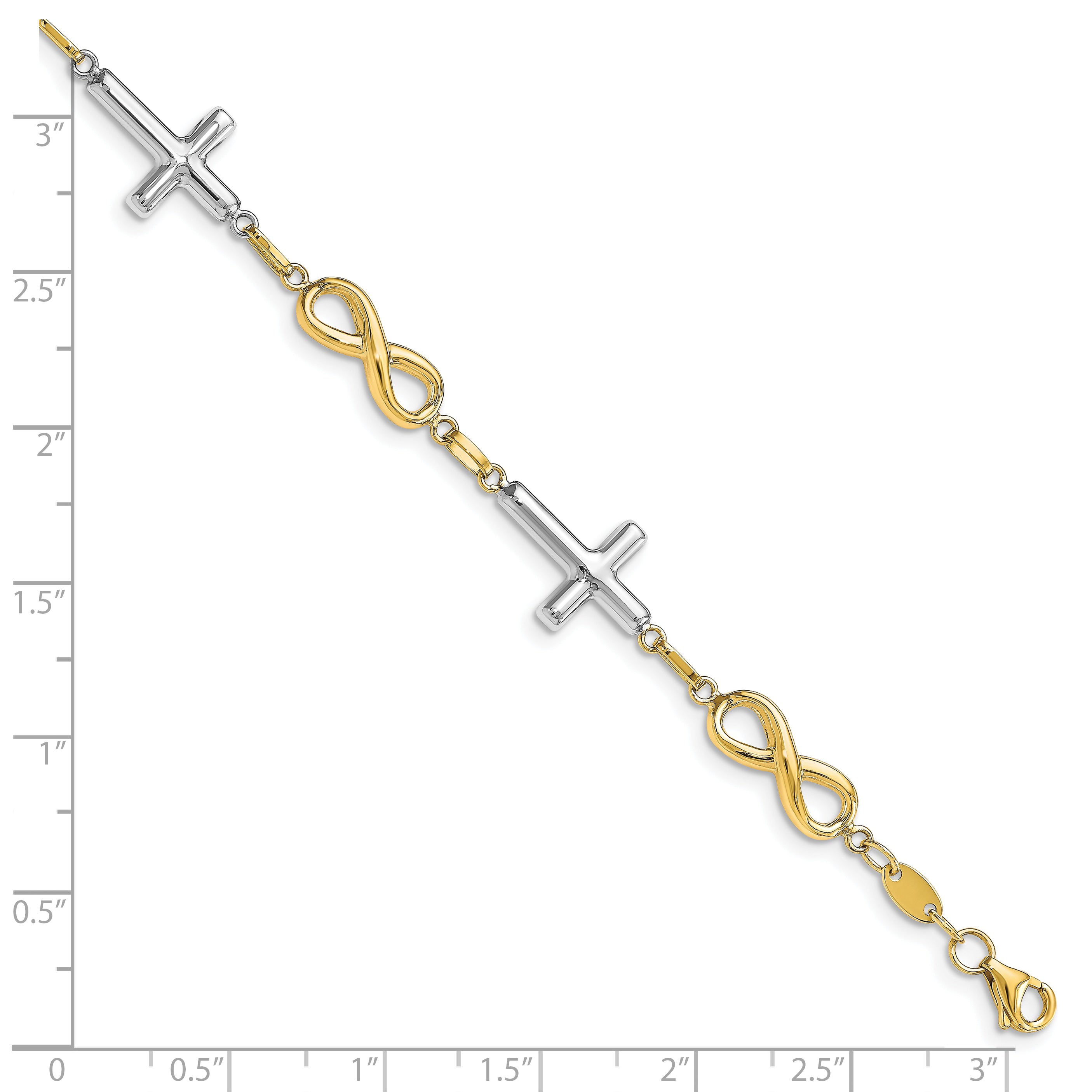 10K Two-tone Polished Cross and Infinity Bracelet