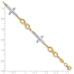 10K Two-tone Polished Cross and Infinity Bracelet