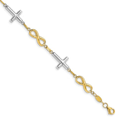 10K Two-tone Polished Cross and Infinity Bracelet