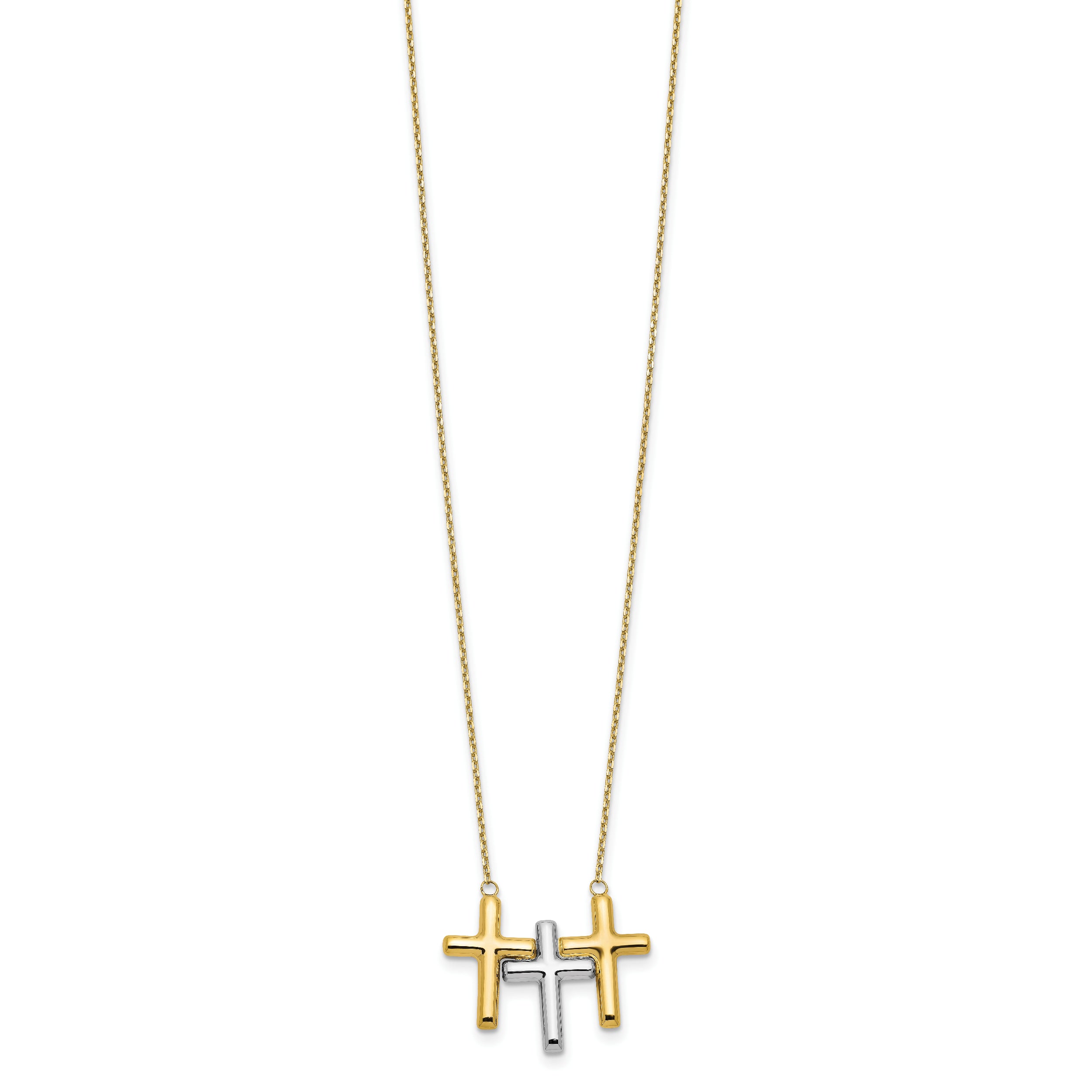 10K Two-tone Polished 3-Cross Necklace