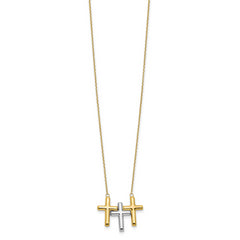 10K Two-tone Polished 3-Cross Necklace