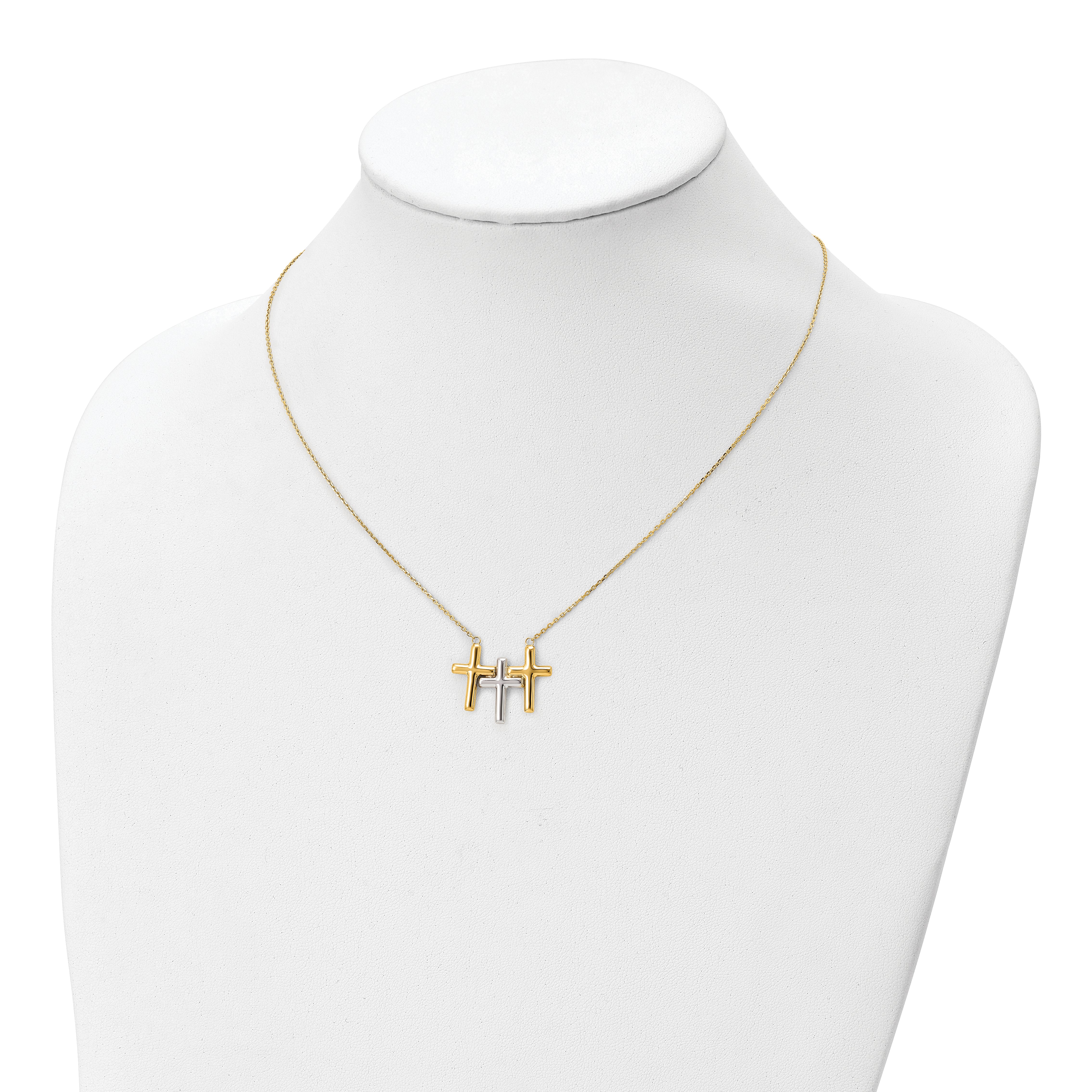 10K Two-tone Polished 3-Cross Necklace