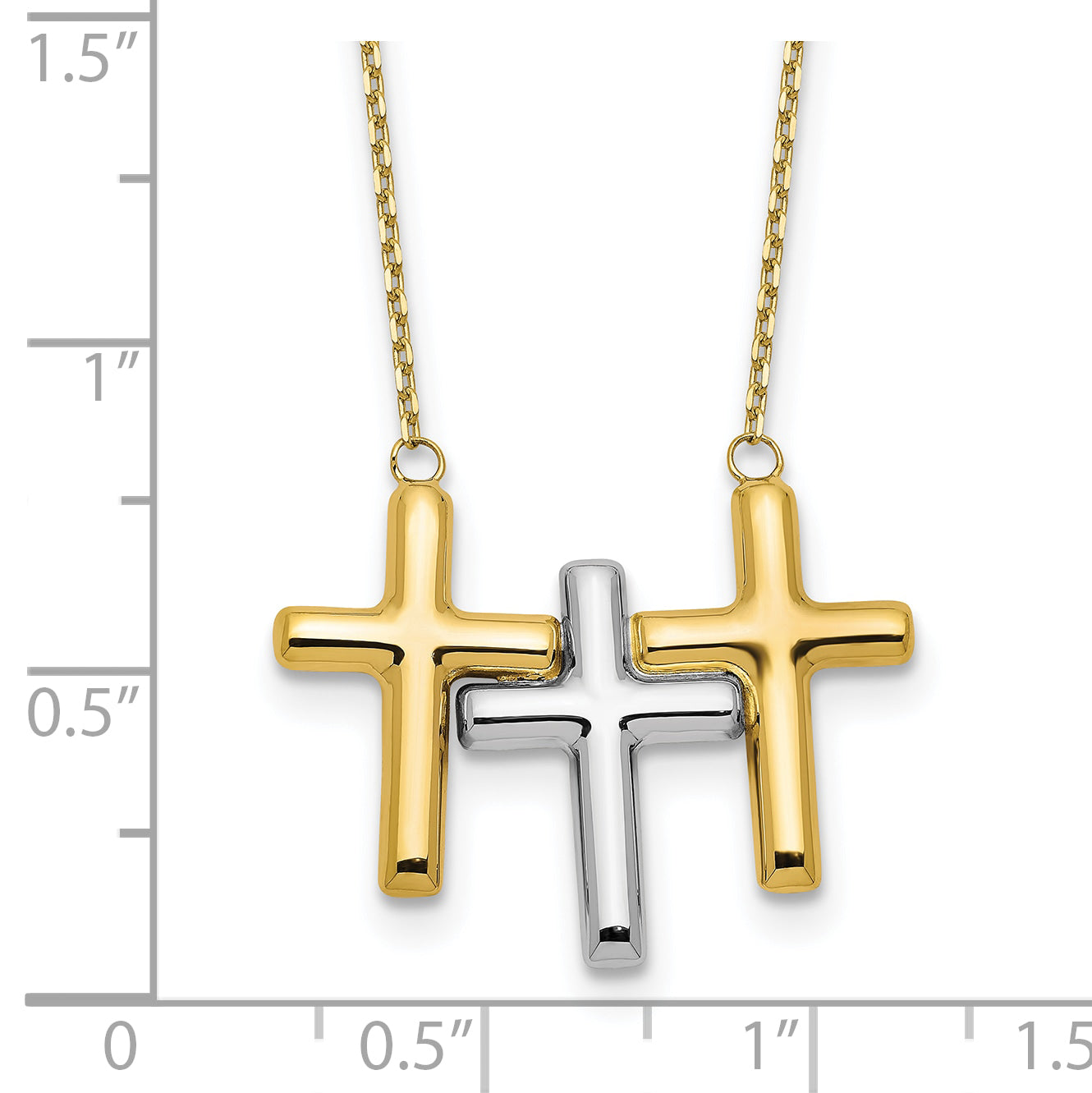 10K Two-tone Polished 3-Cross Necklace