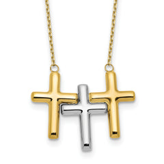 10K Two-tone Polished 3-Cross Necklace