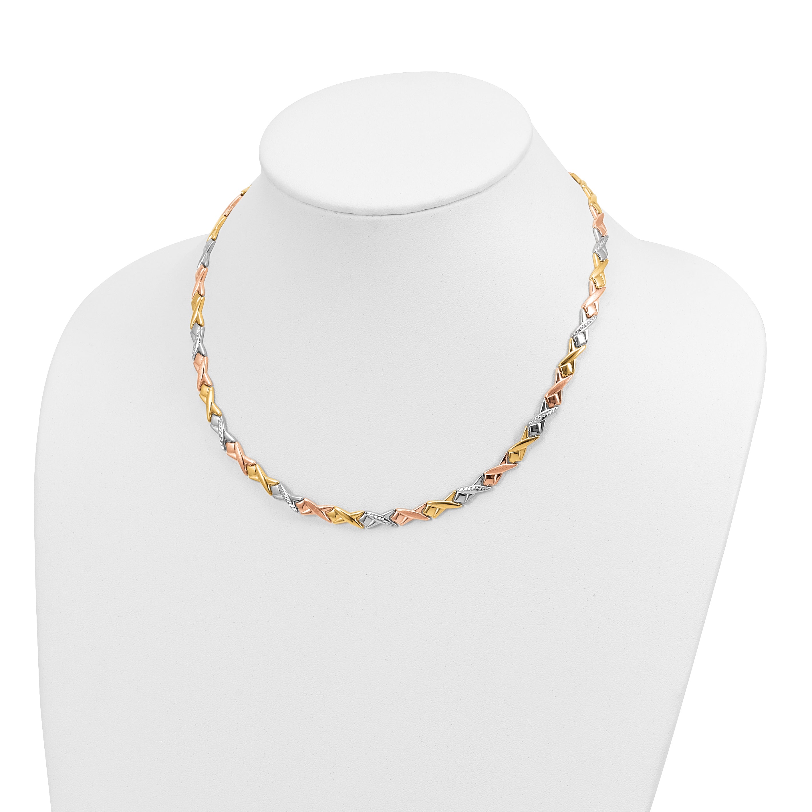 10k Tri-color Polished and Brushed D/C Necklace