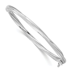 10k White Gold Polished and Brushed Hinged Bangle