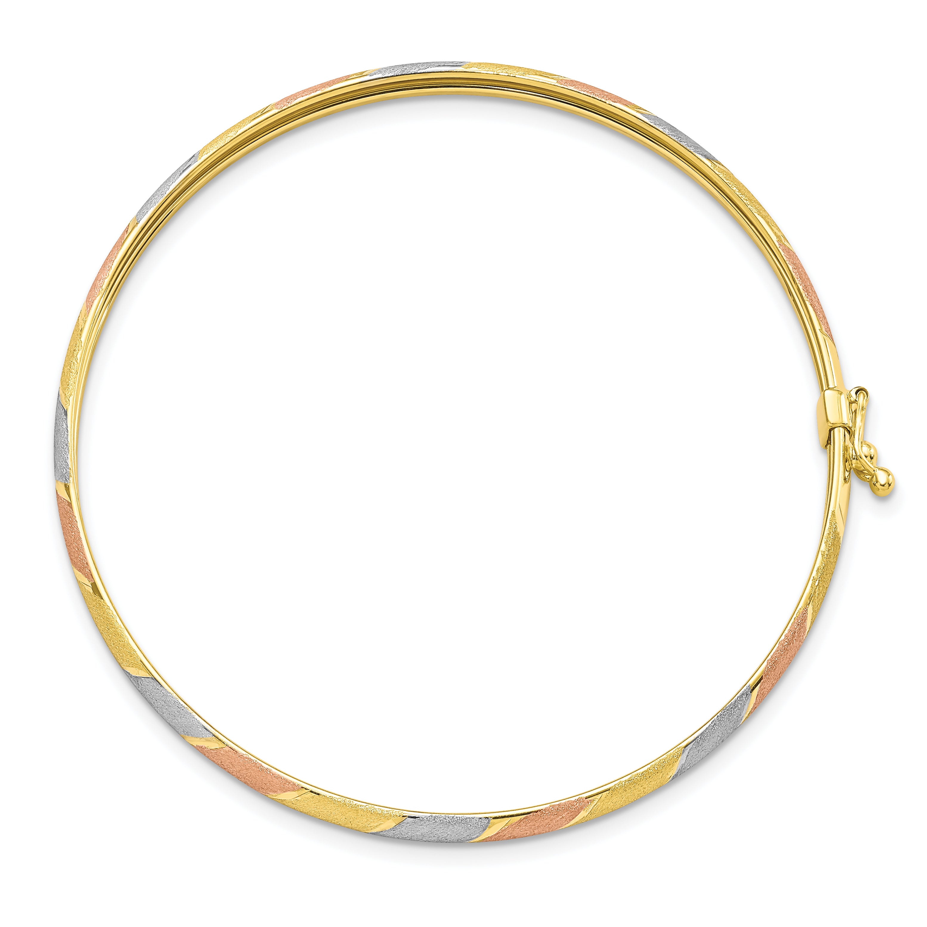 10k Rose Gold w/ Yellow/Wht Plat Brush/Pol Hinged Bangle