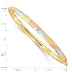 10k Rose Gold w/ Yellow/Wht Plat Brush/Pol Hinged Bangle