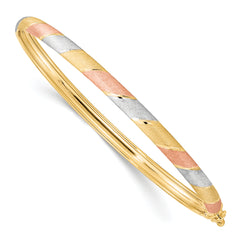 10k Rose Gold w/ Yellow/Wht Plat Brush/Pol Hinged Bangle