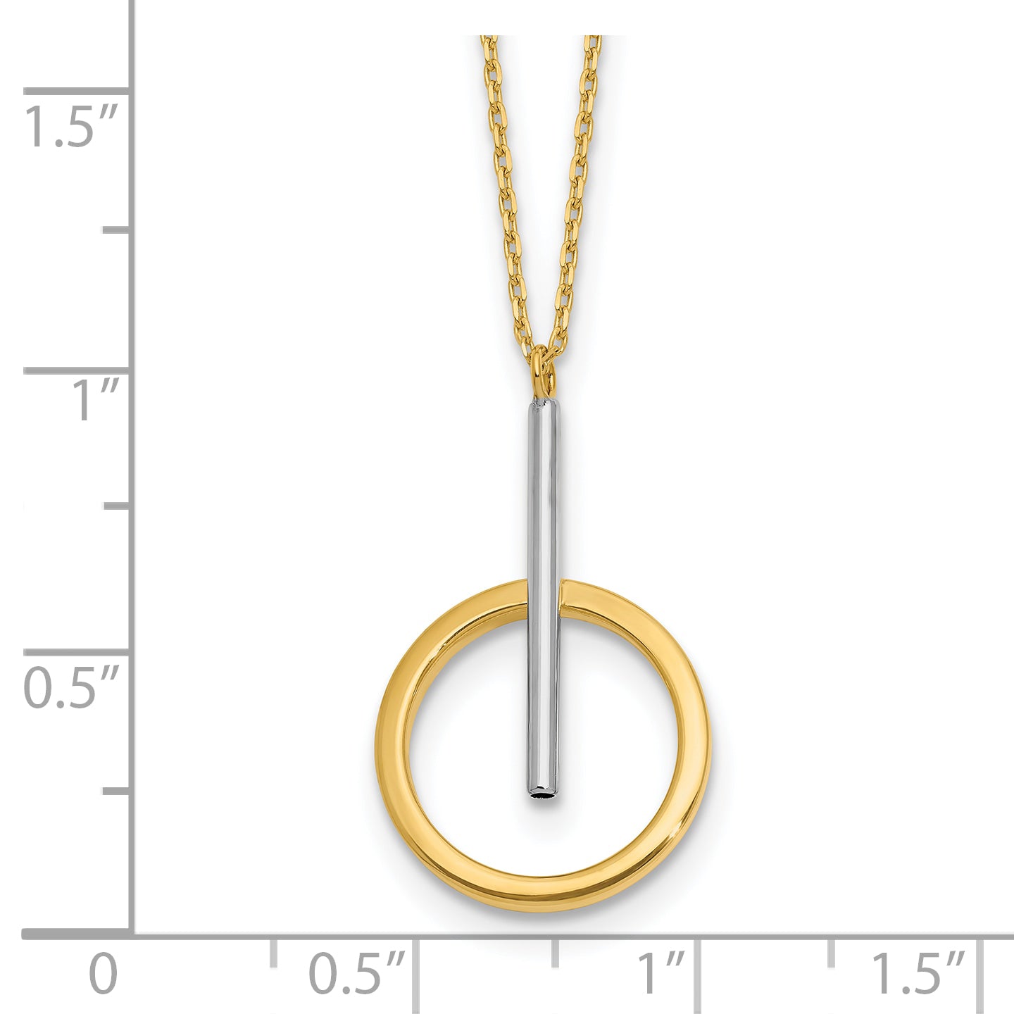 10K w/White Rhodium Polished Bar w/Circle Pendant Necklace