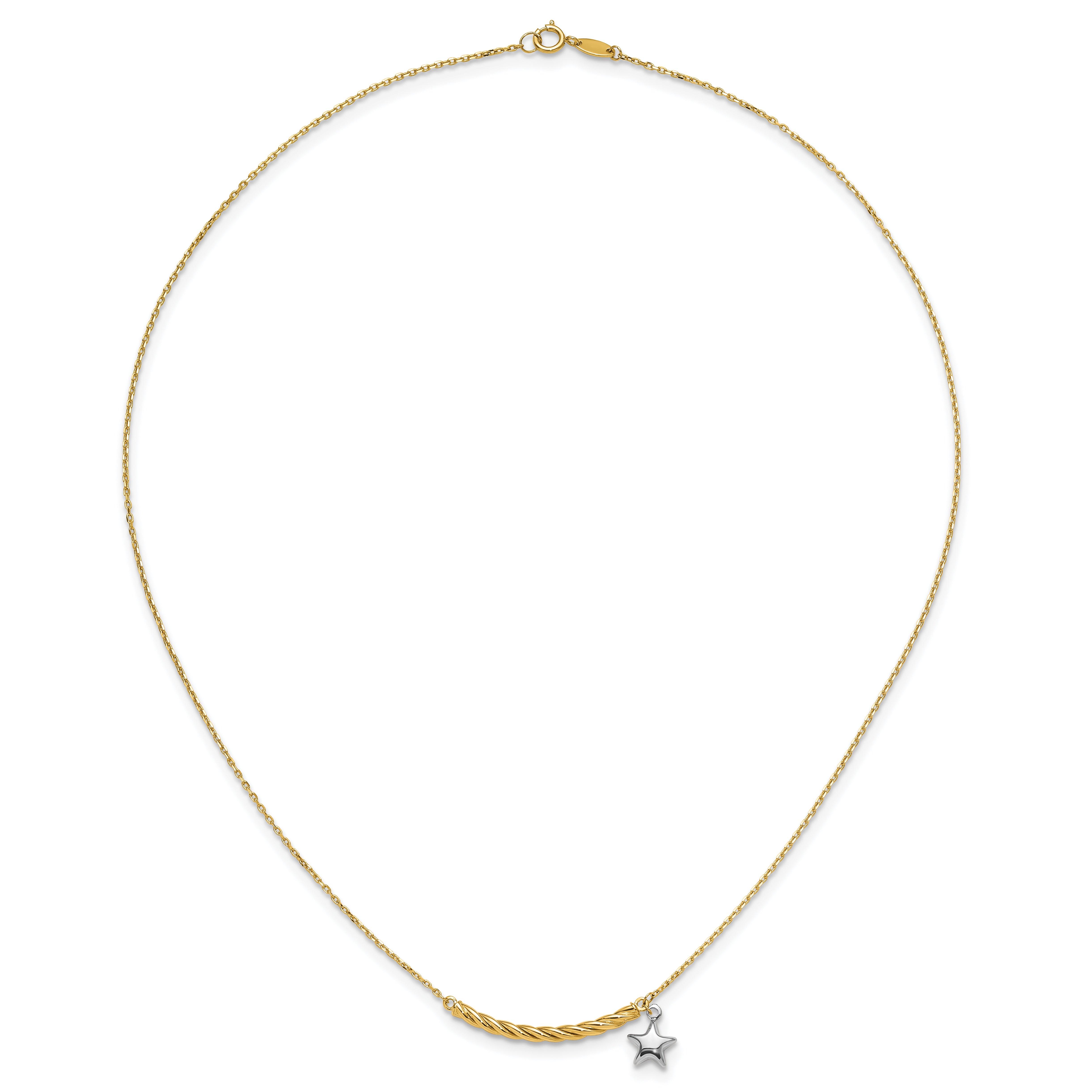 10K Two-tone Polished Bar with Star Necklace