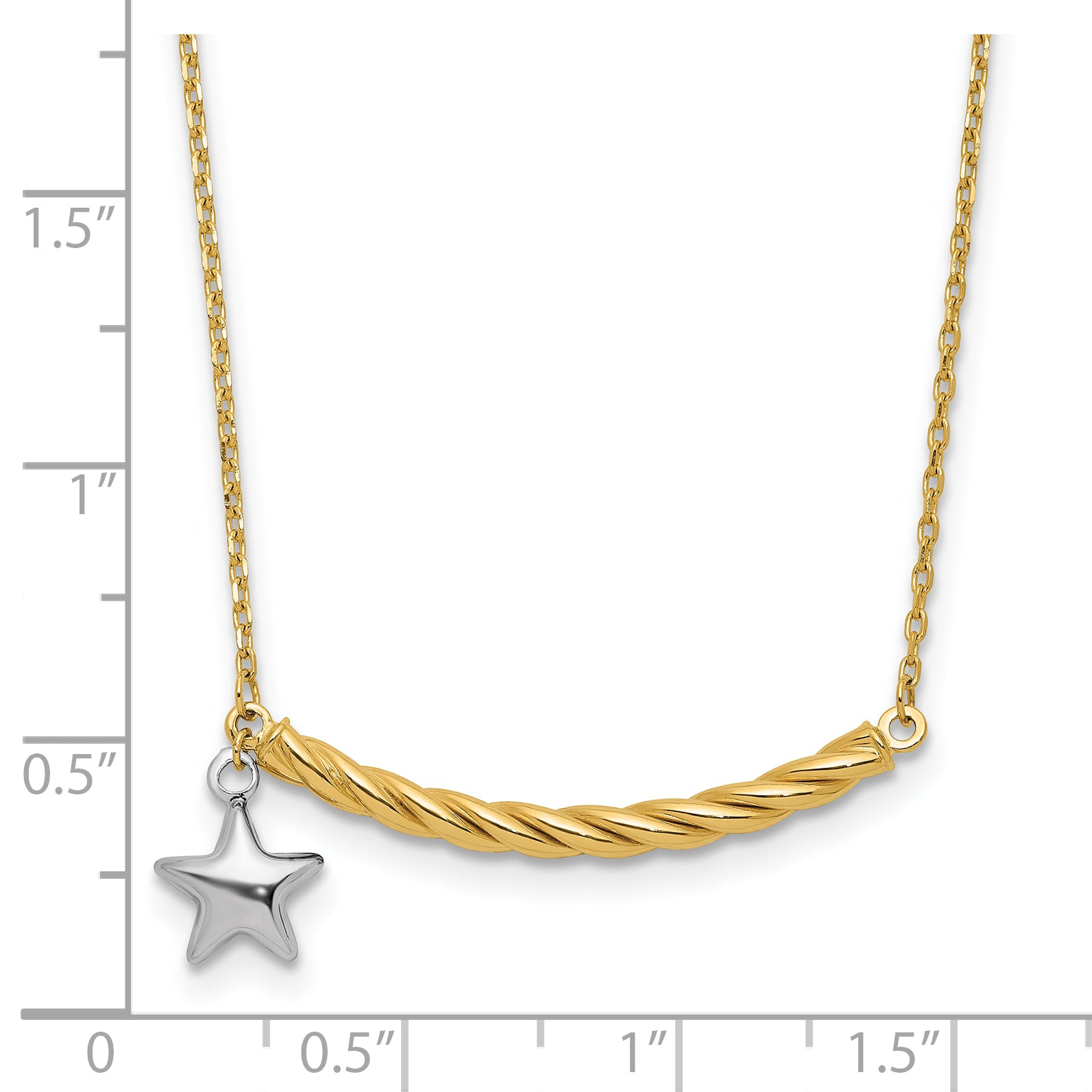 10K Two-tone Polished Bar with Star Necklace