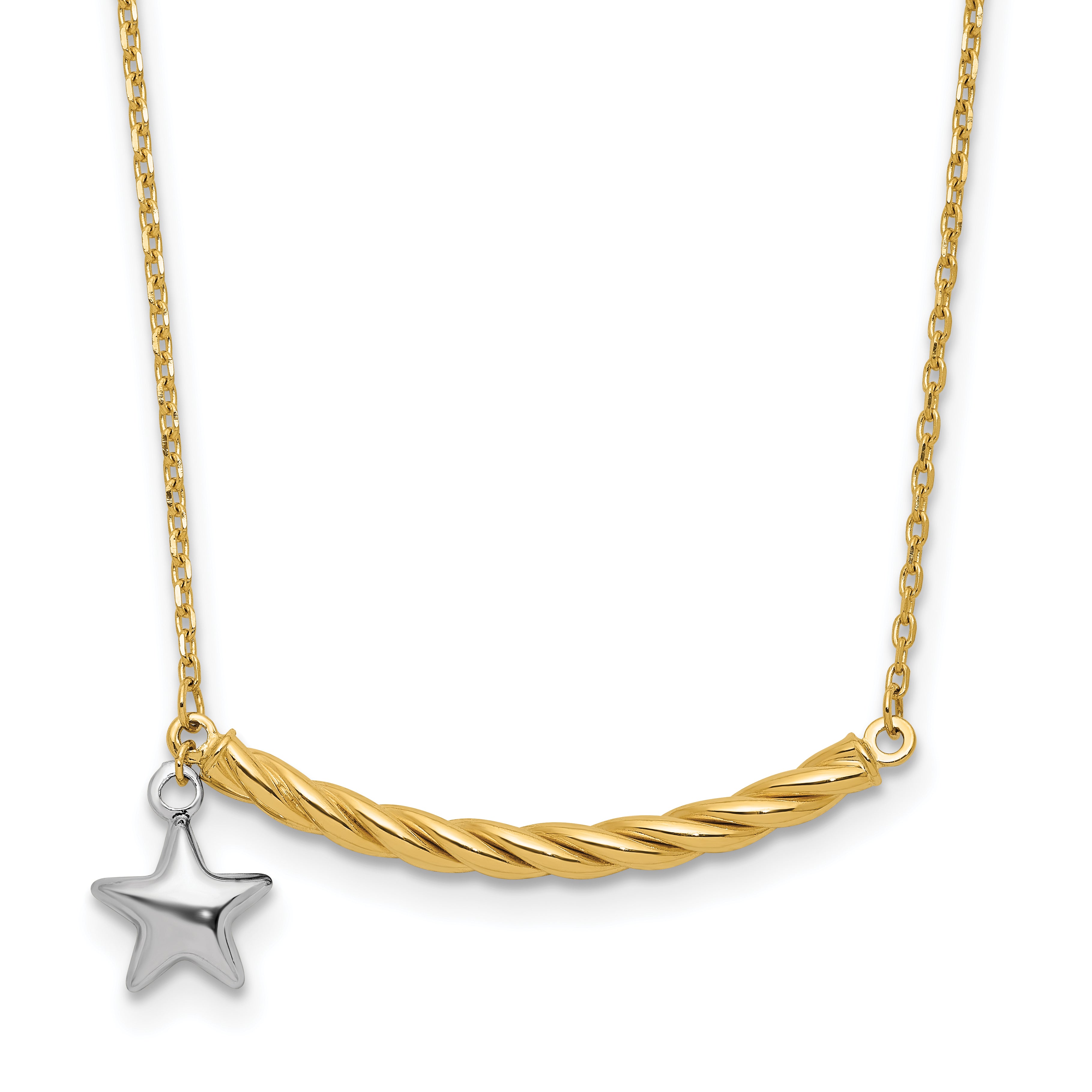 10K Two-tone Polished Bar with Star Necklace