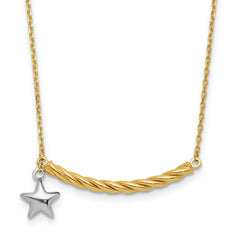 10K Two-tone Polished Bar with Star Necklace