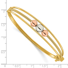 10K Tri-color Polished Beads Hinged Bangle