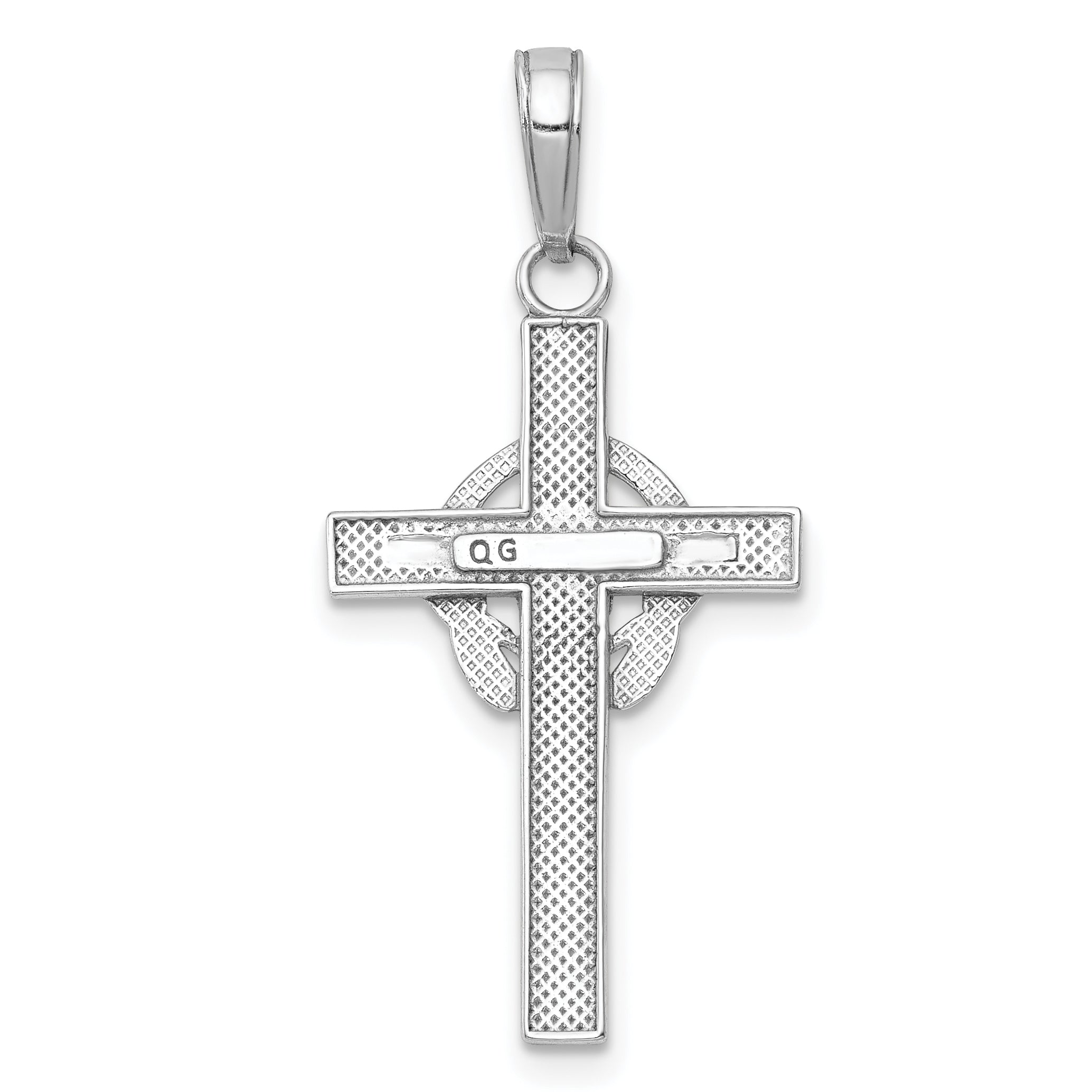 10K White Gold Polished Claddagh Cross Pendant