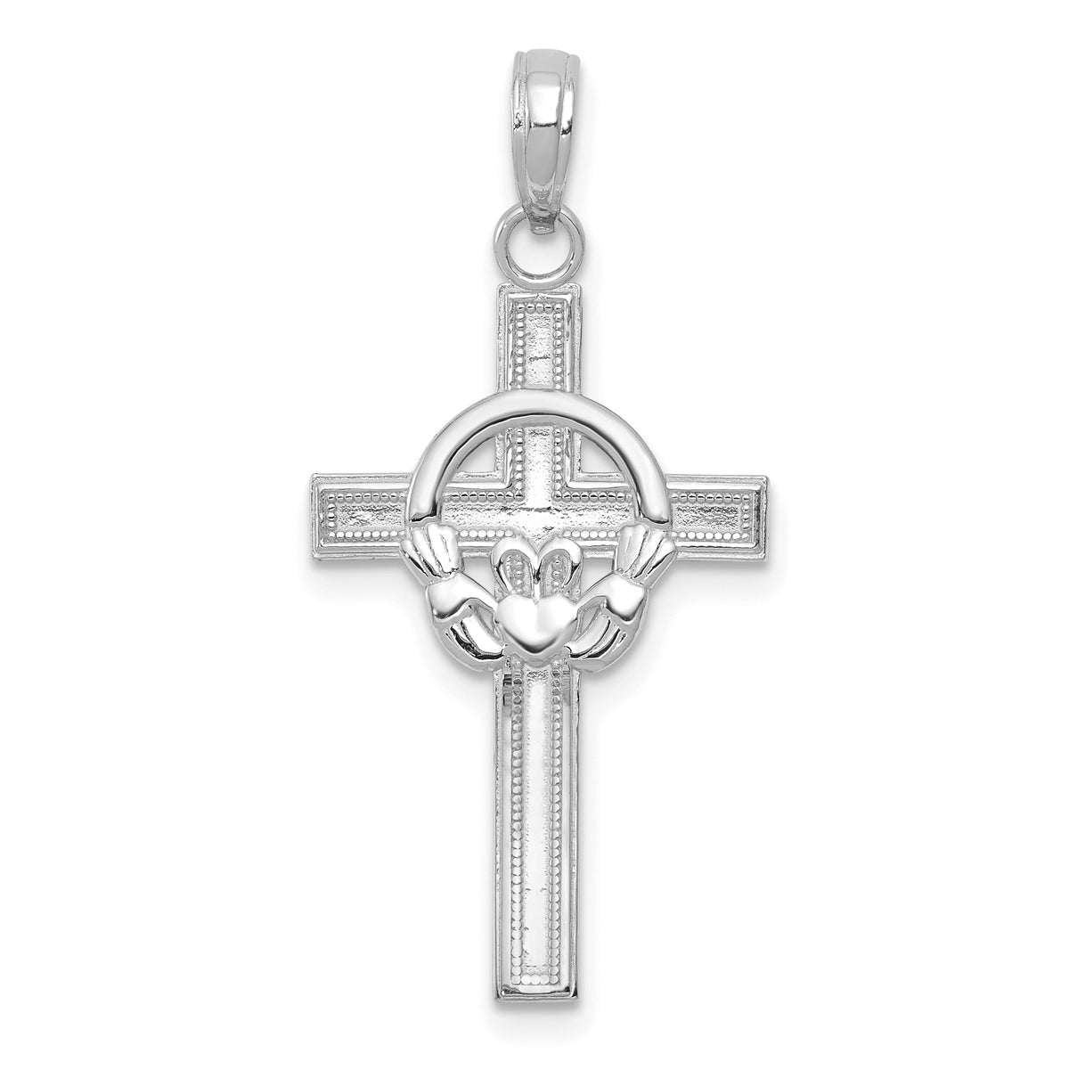 10K White Gold Polished Claddagh Cross Pendant