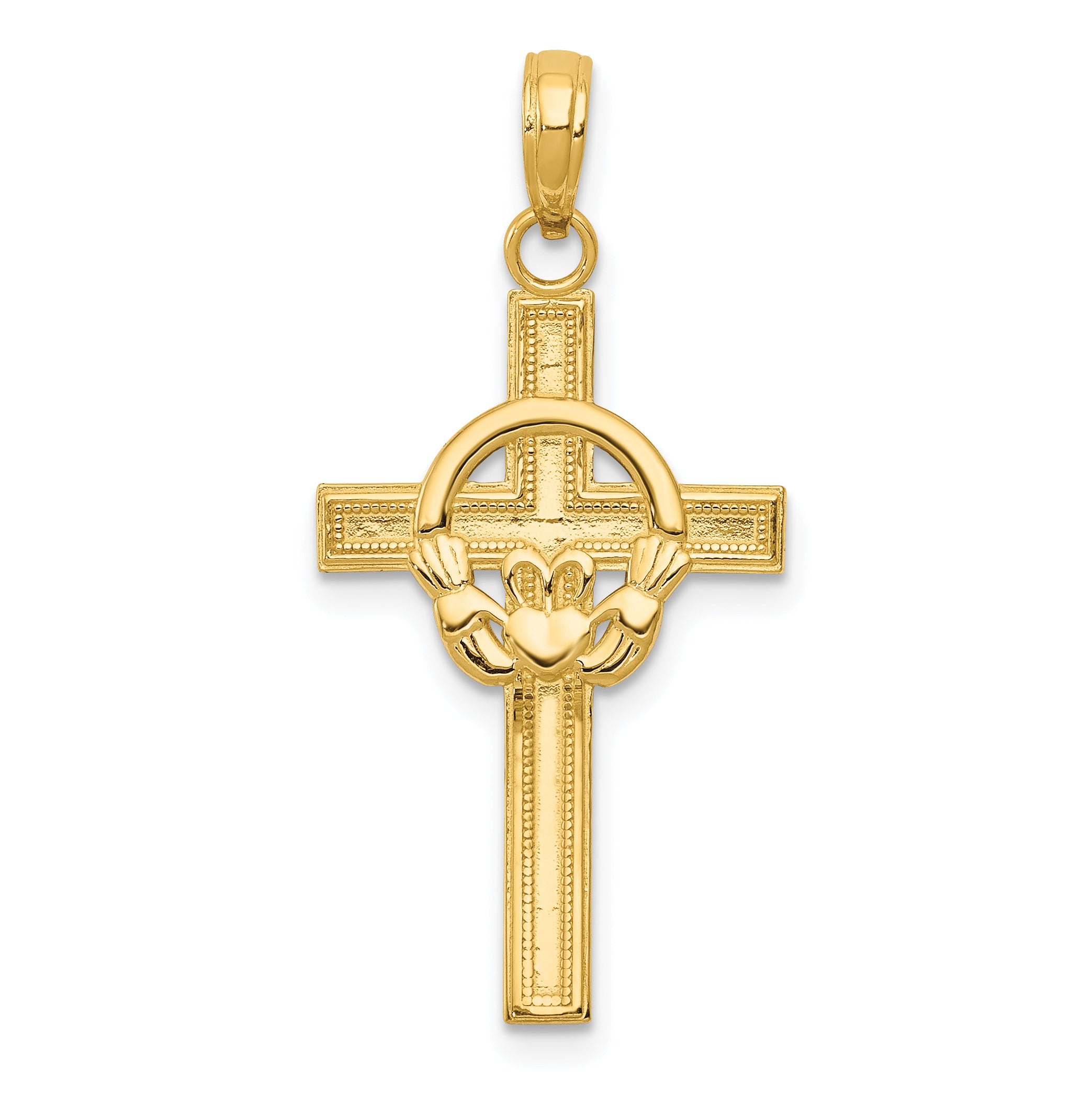 10K Polished Claddagh Cross Pendant