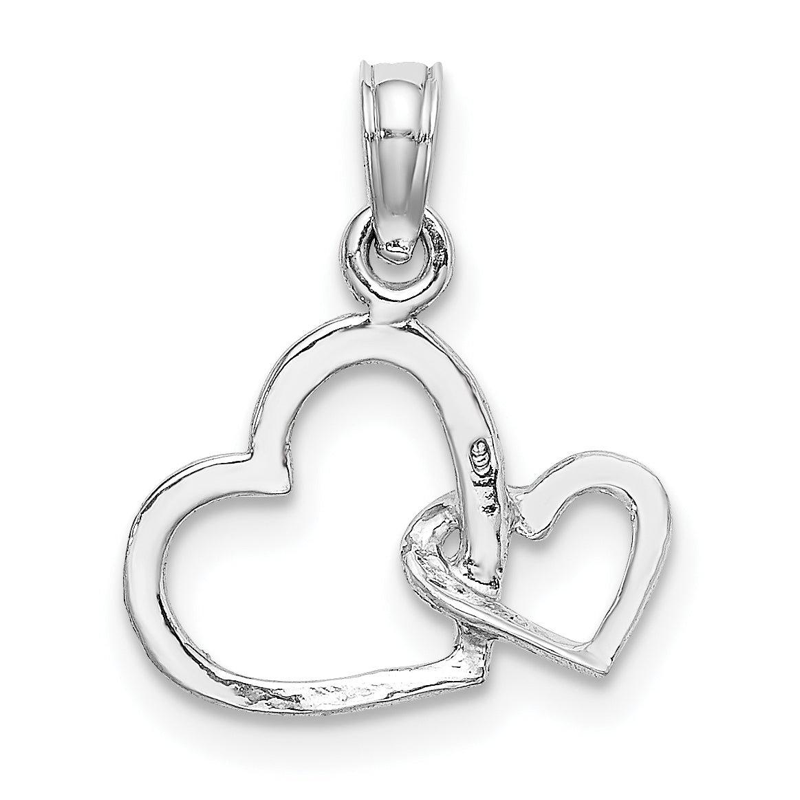 10K White Gold Polished Intertwined Double Heart Pendant