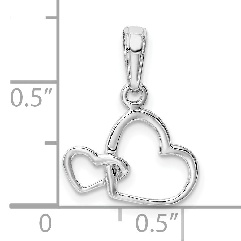 10K White Gold Polished Intertwined Double Heart Pendant