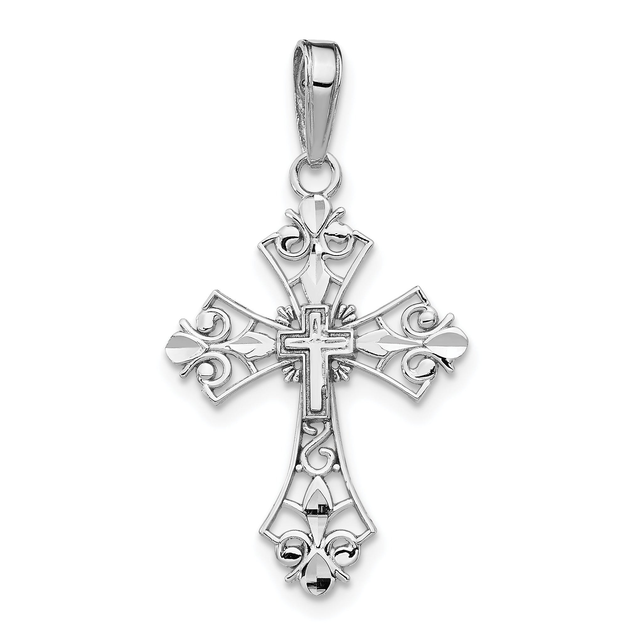 10k White Gold Filigree Cross Charm