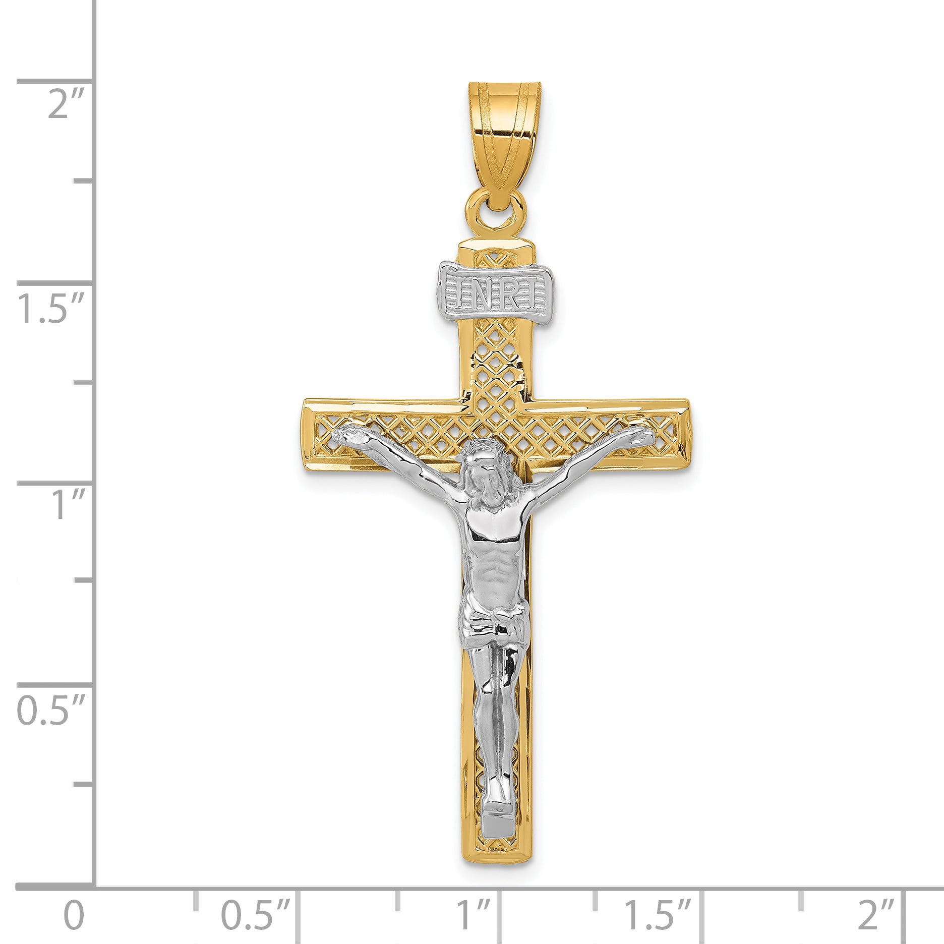 10k Two-tone INRI Crucifix Pendant