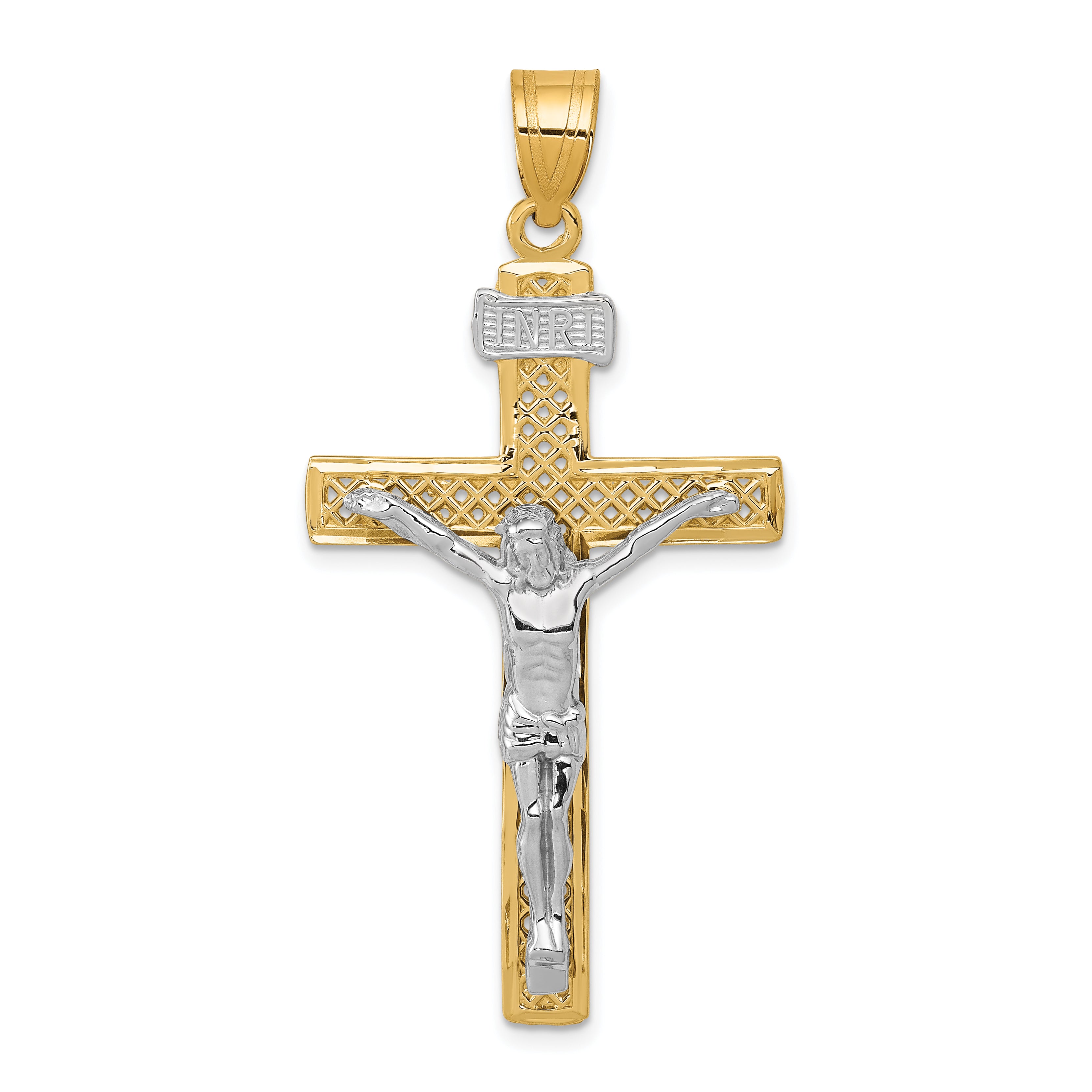 10k Two-tone INRI Crucifix Pendant