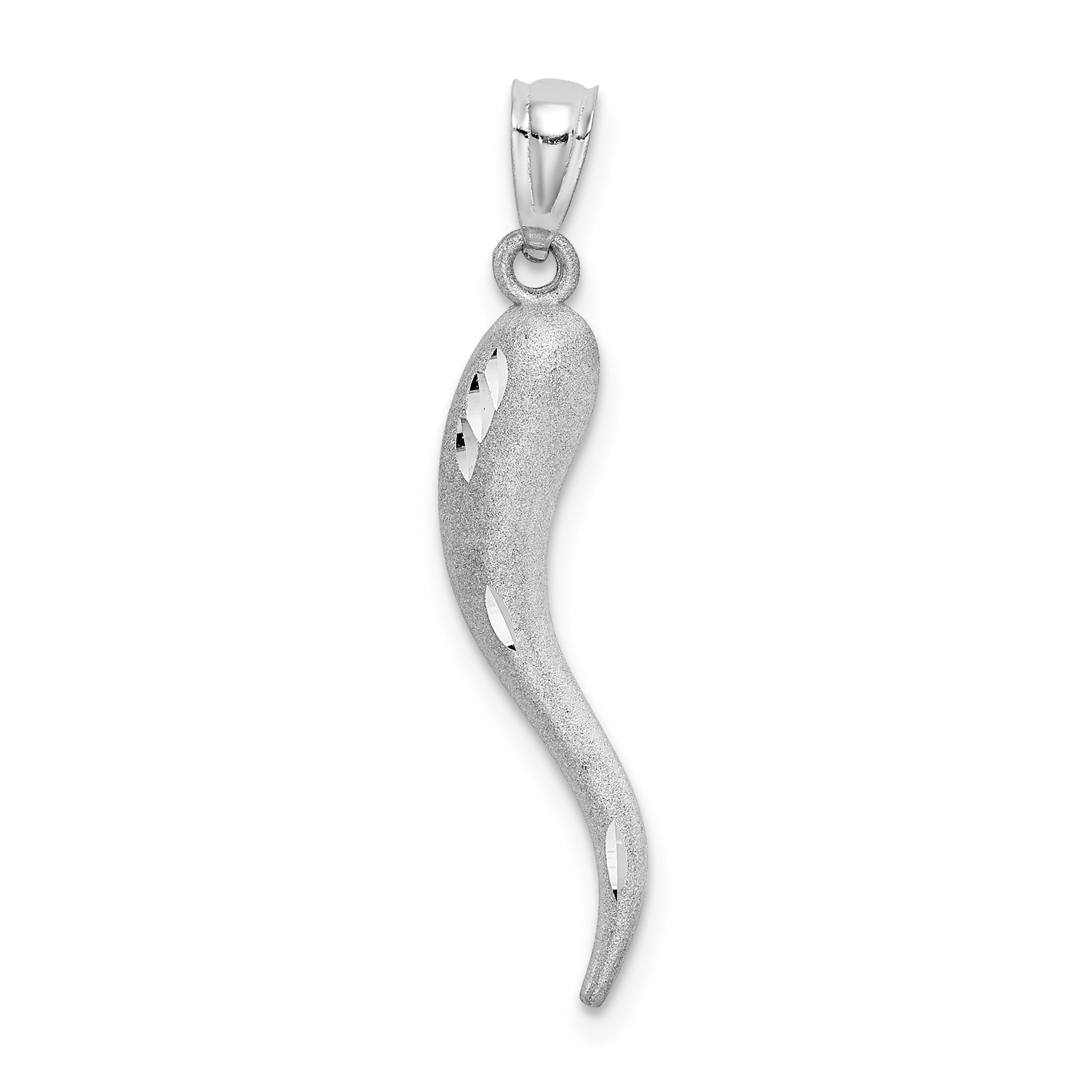 10k White Gold Solid D/C Italian Horn Charm