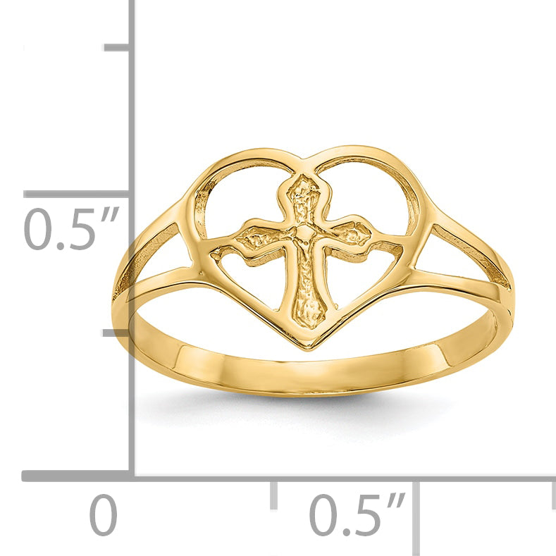 10k Cross in Heart Ring