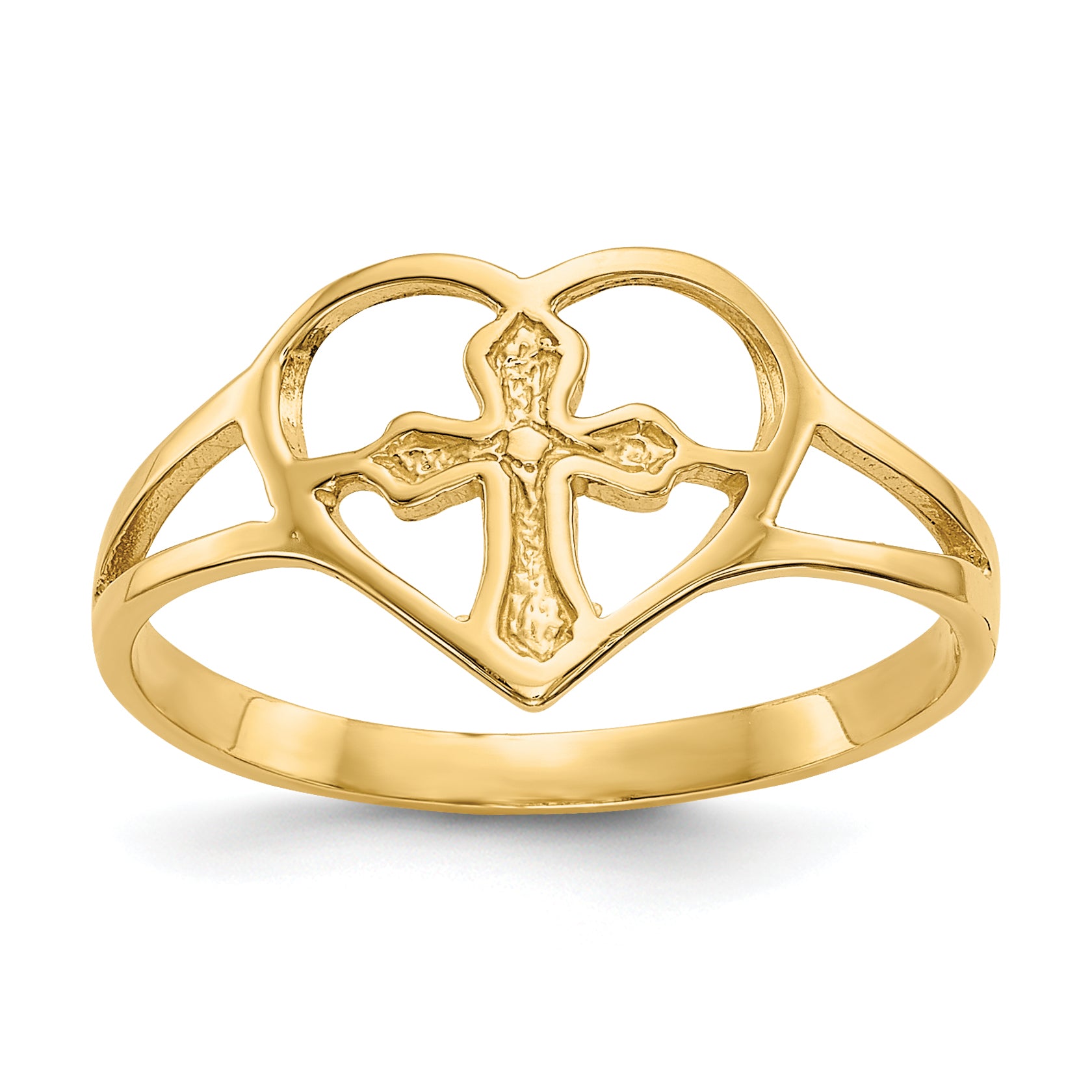 10k Cross in Heart Ring