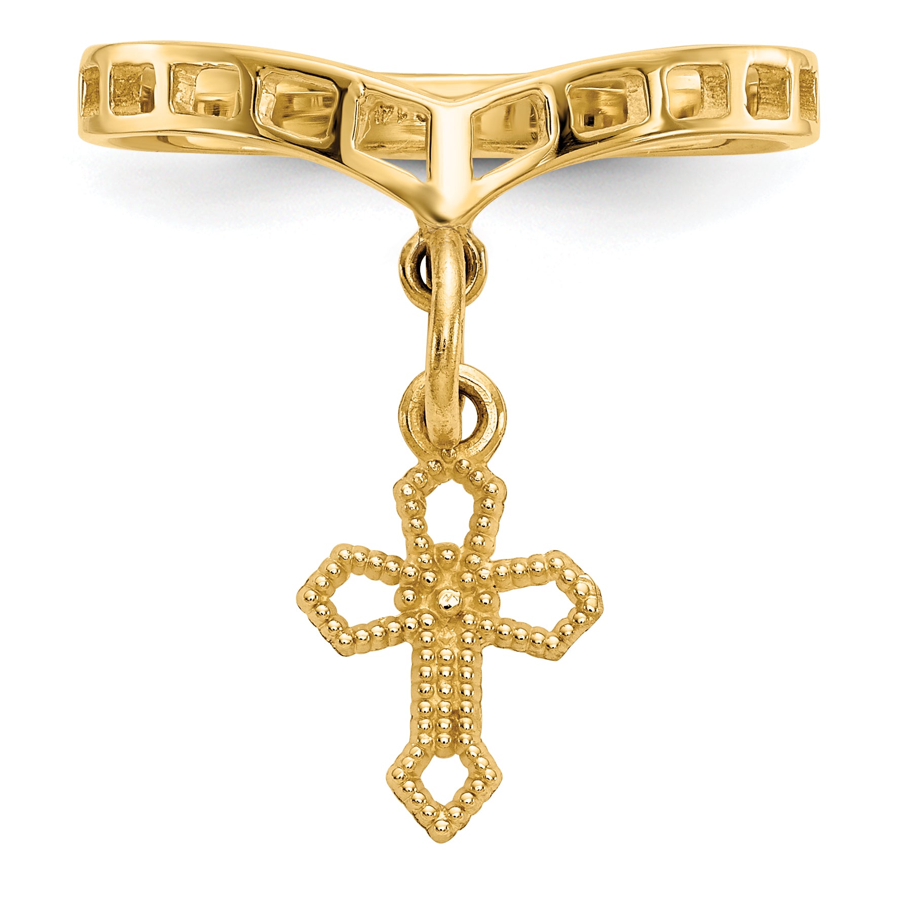 10k Polished Cross Dangle Charm Ring