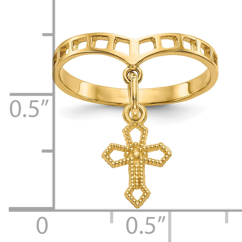 10k Polished Cross Dangle Charm Ring