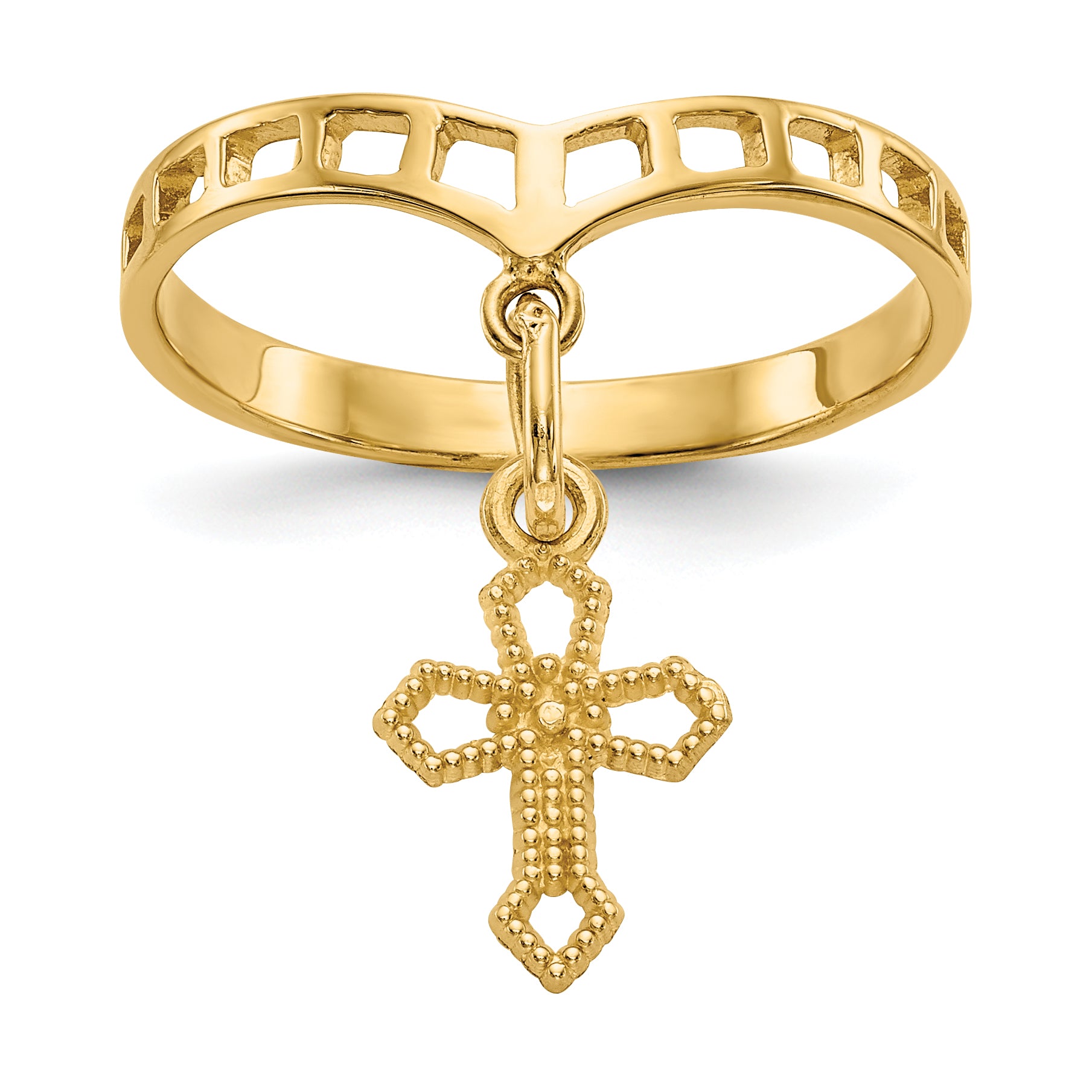 10k Polished Cross Dangle Charm Ring