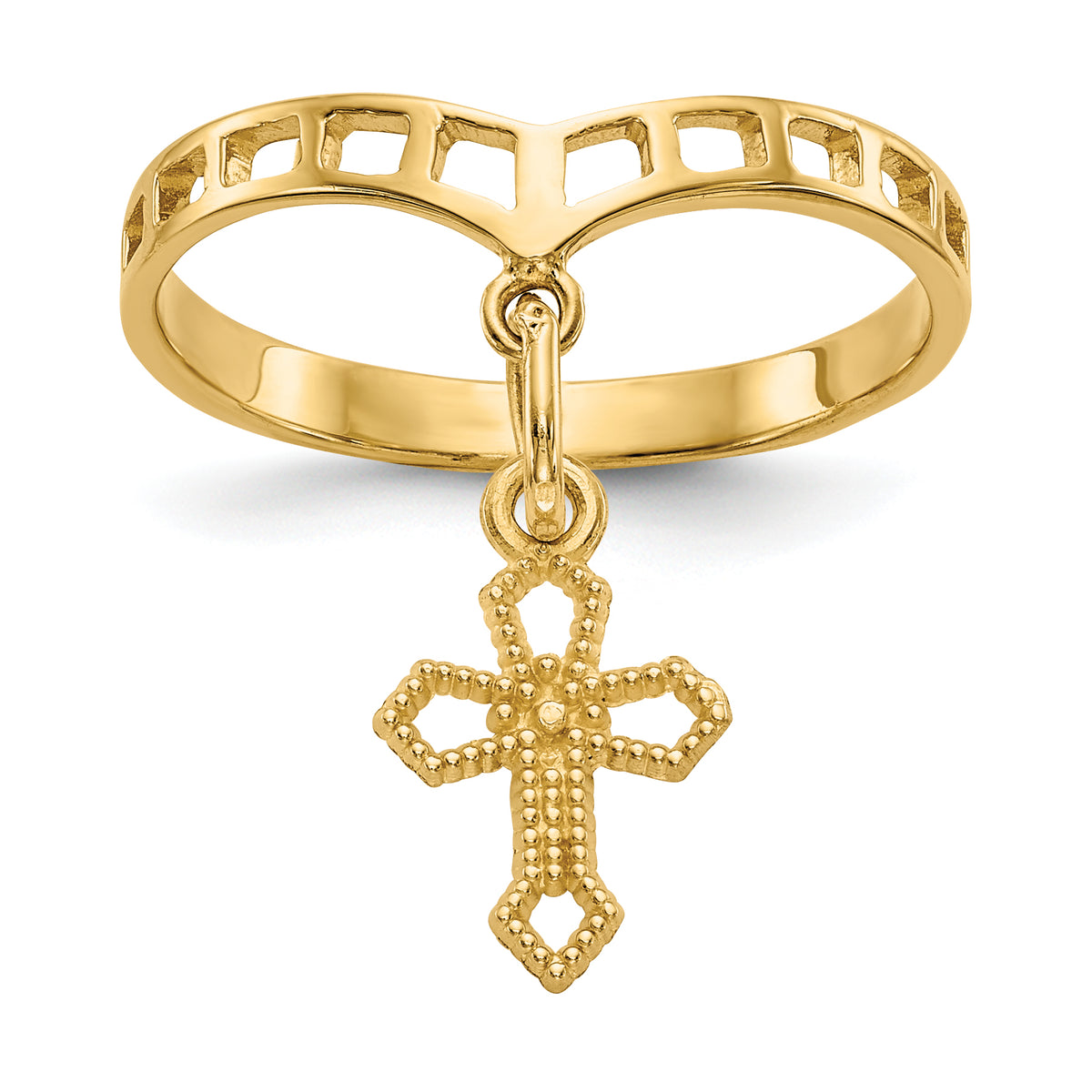 10k Polished Cross Dangle Charm Ring