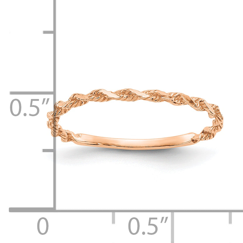 10K Rose Gold Diamond-cut Textured Rope Band Ring