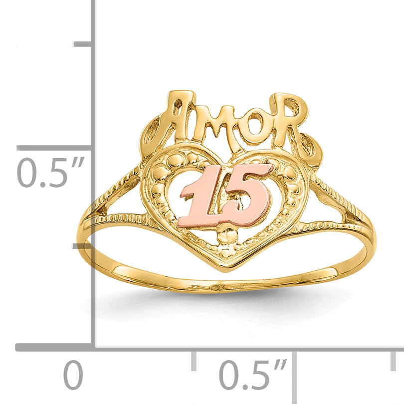 10k Two-Tone Amor 15 Heart Ring