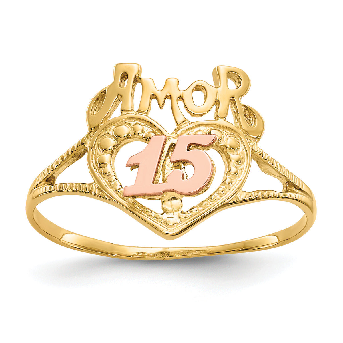 10k Two-Tone Amor 15 Heart Ring