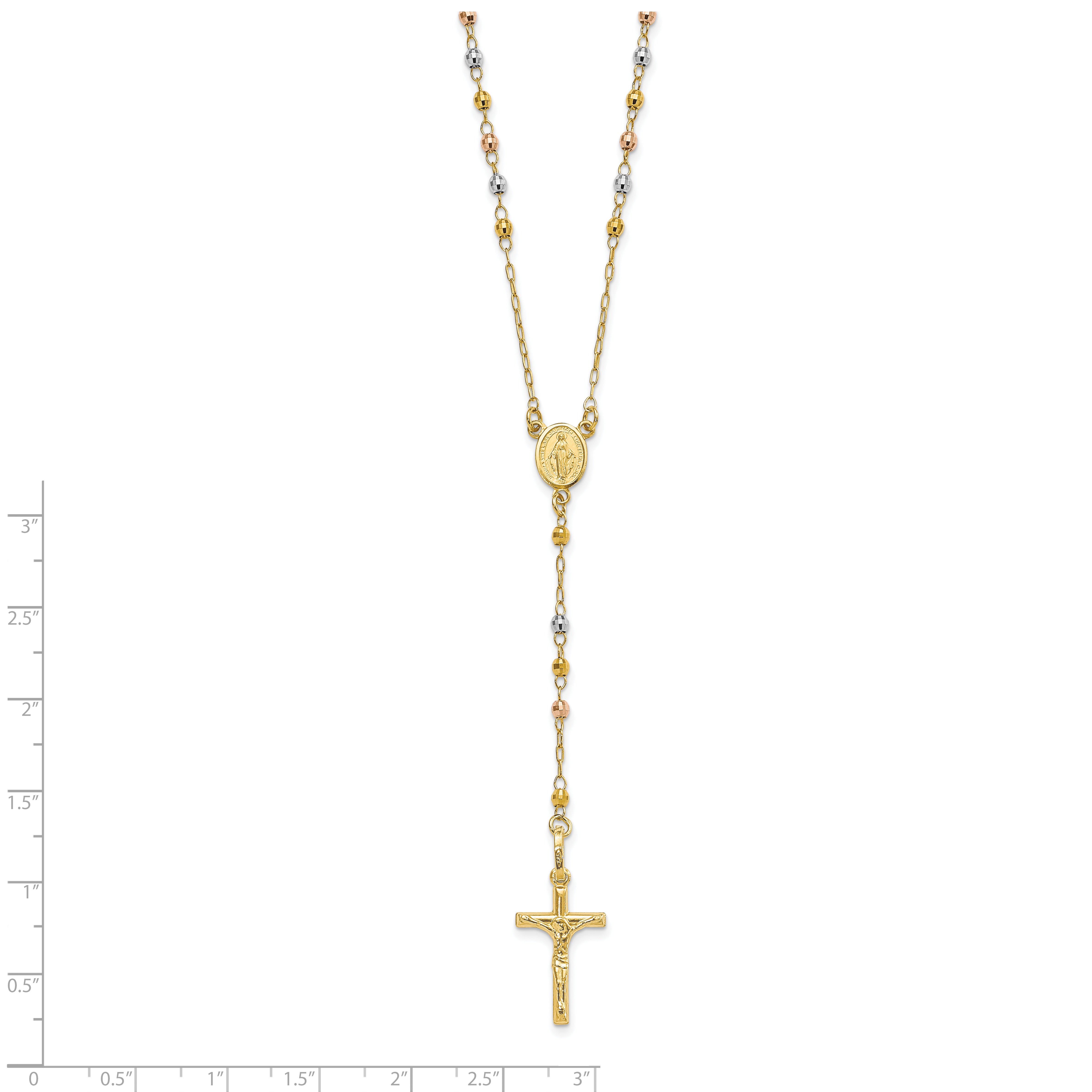 10k Tri-color Polished Faceted Beads Rosary Necklace