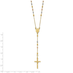 10k Tri-color Polished Faceted Beads Rosary Necklace