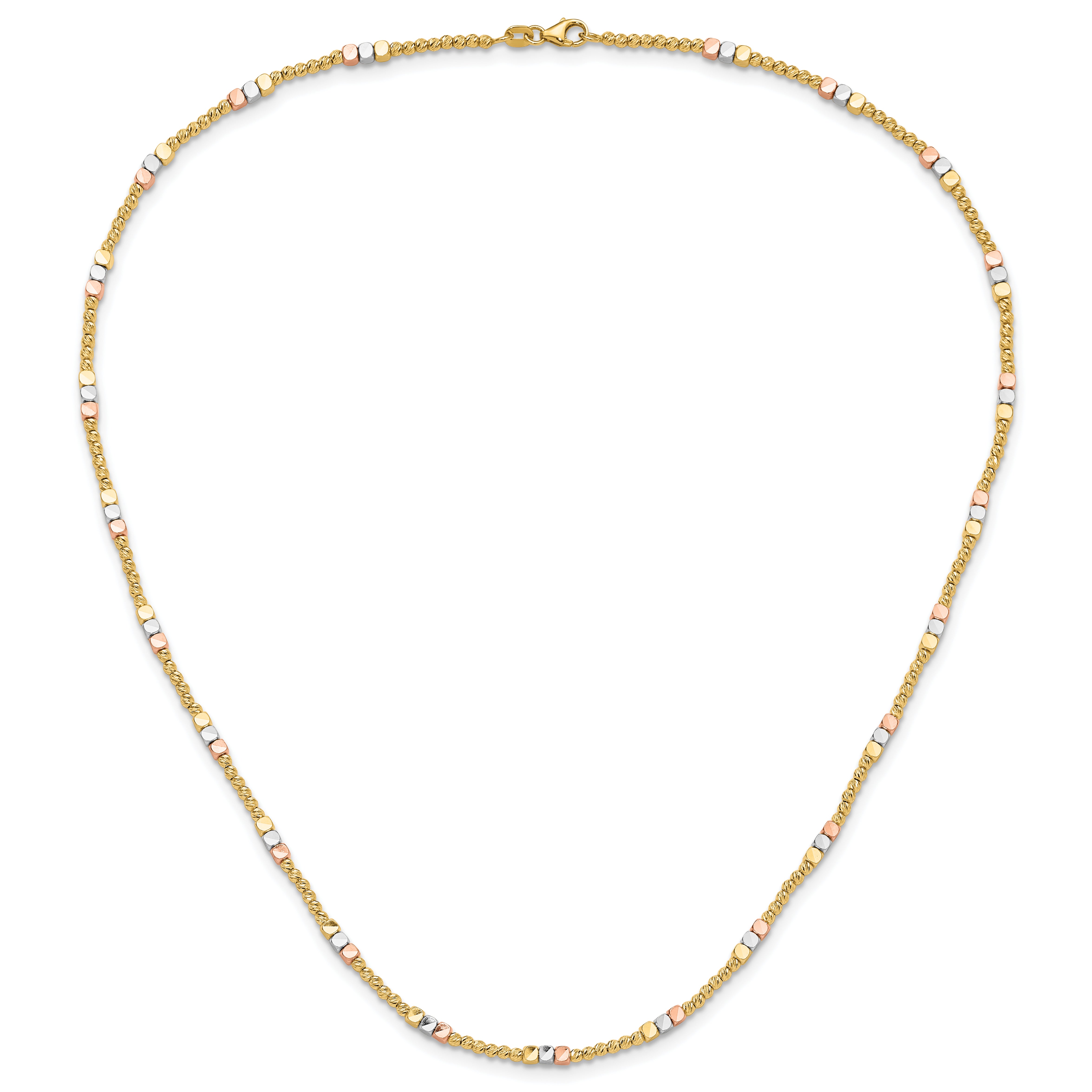 10K Tri-color Diamond-cut Beaded 18in Necklace