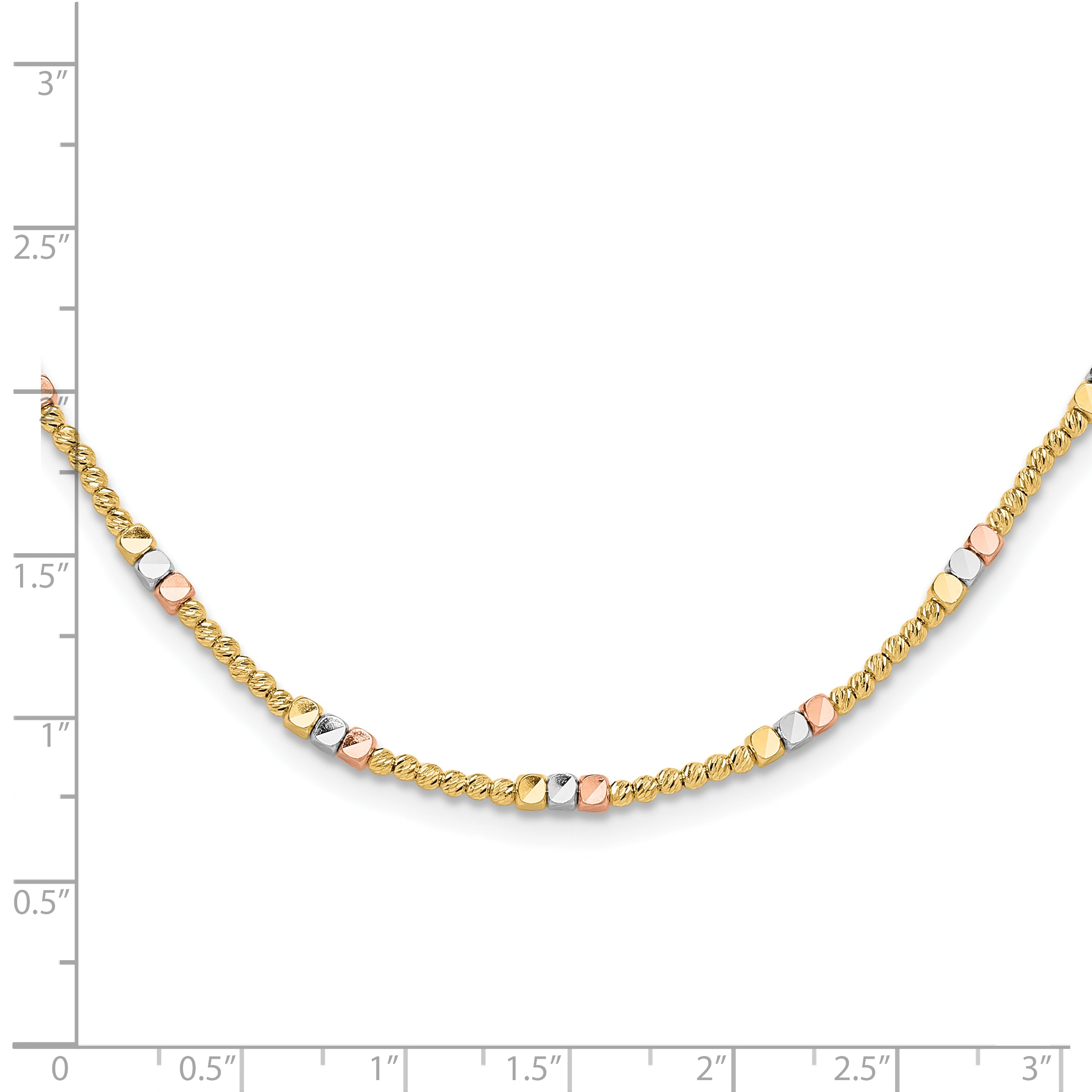 10K Tri-color Diamond-cut Beaded 18in Necklace