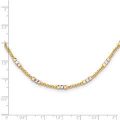 10K Tri-color Diamond-cut Beaded 18in Necklace