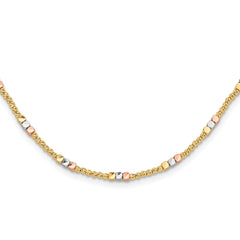 10K Tri-color Diamond-cut Beaded 18in Necklace