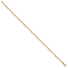 10K Tri-color Diamond-cut Beaded 7.5in Bracelet