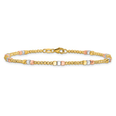 10K Tri-color Diamond-cut Beaded 7.5in Bracelet