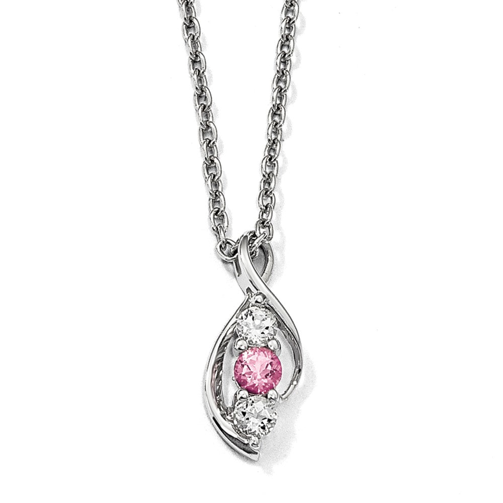 10K White Gold Survivor Clear & Pink Swarovski Topaz Legacy w/2in ext Necklace